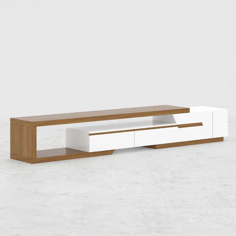 Modern Extendable TV Stand White & Walnut with Storage & Bookshelf & Drawer