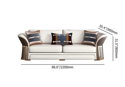 Modern Faux Leather Living Room Sofa Set in Brown & White Set of 3