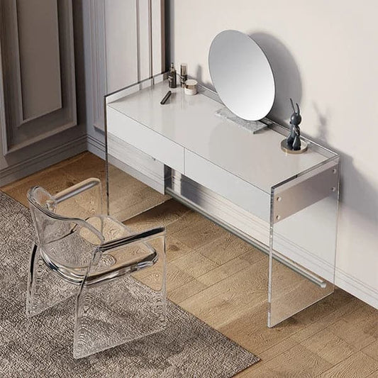 Modern Floating Acrylic Makeup Vanity White Vanity Desk with Drawers