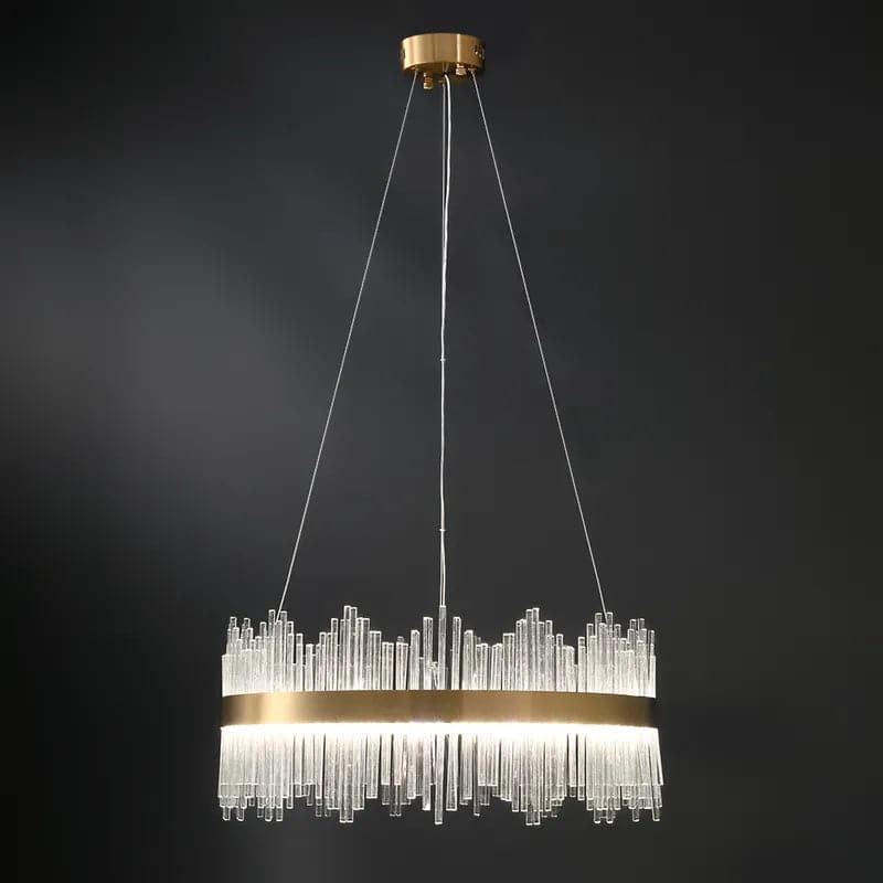 Modern Glass Chandelier with Round Frame in Brass with Adjustable Cables