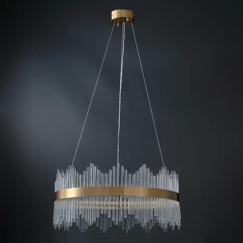 Modern Glass Chandelier with Round Frame in Brass with Adjustable Cables