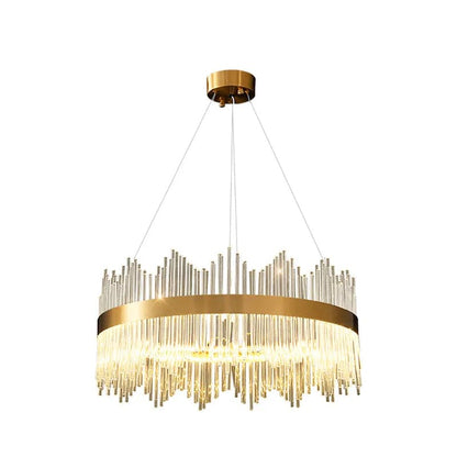 Modern Glass Chandelier with Round Frame in Brass with Adjustable Cables