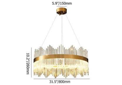 Modern Glass Chandelier with Round Frame in Brass with Adjustable Cables