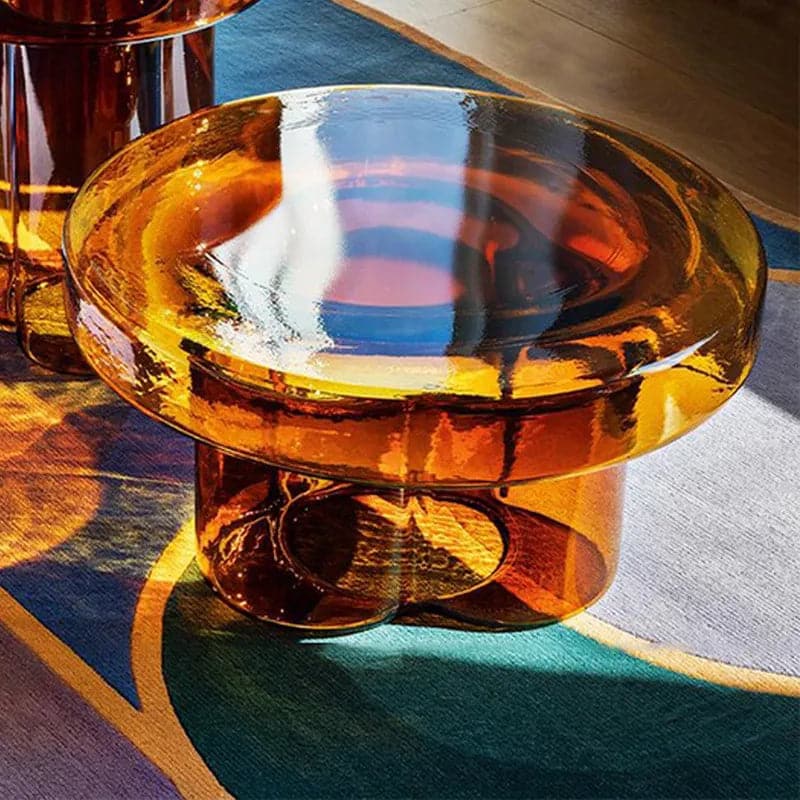 Modern Glass Coffee Table Set 2-Piece Cloud-Shaped in Orange