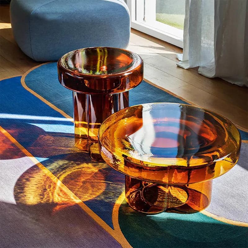 Modern Glass Coffee Table Set 2-Piece Cloud-Shaped in Orange