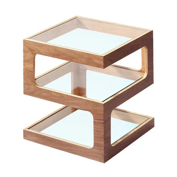 Modern Glass Side Table with 3 Tiers S-shaped End Table in Walnut