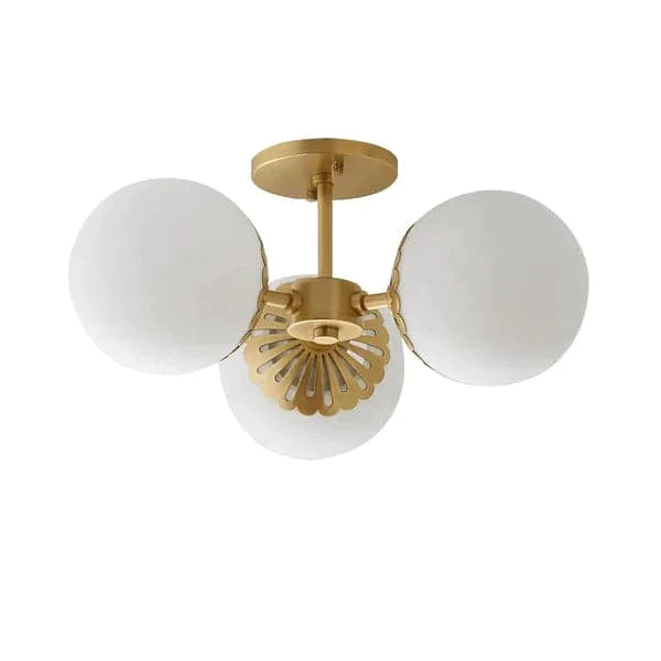 Modern Gold 3-Light Semi Flush Mount Light with White Round Glass Globe Shade