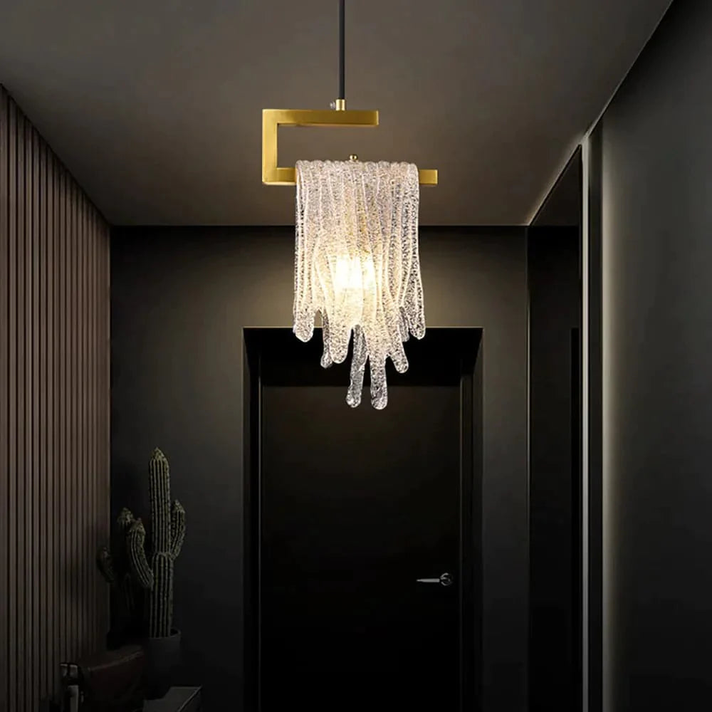 Modern Gold Pendant Light 1-Light Handmade Glass Waterfall for Bedroom and Living Room