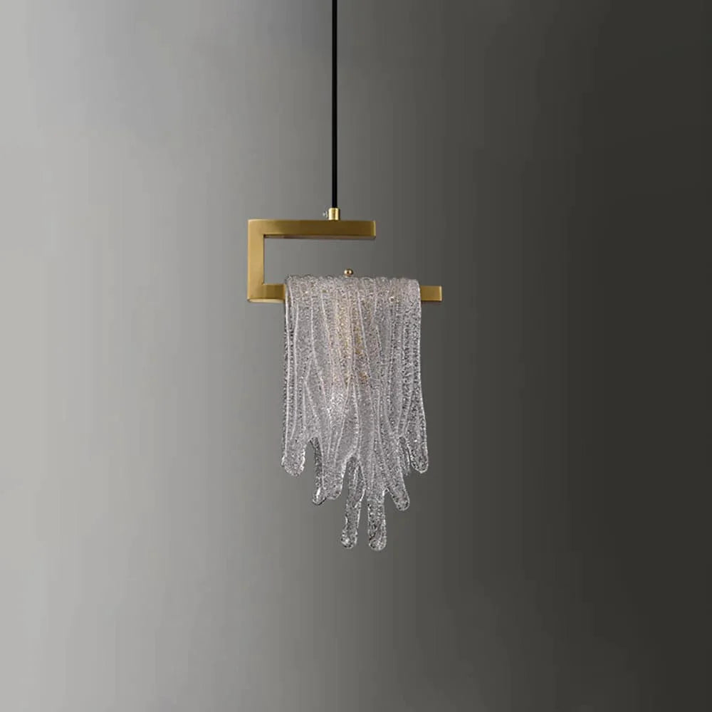 Modern Gold Pendant Light 1-Light Handmade Glass Waterfall for Bedroom and Living Room