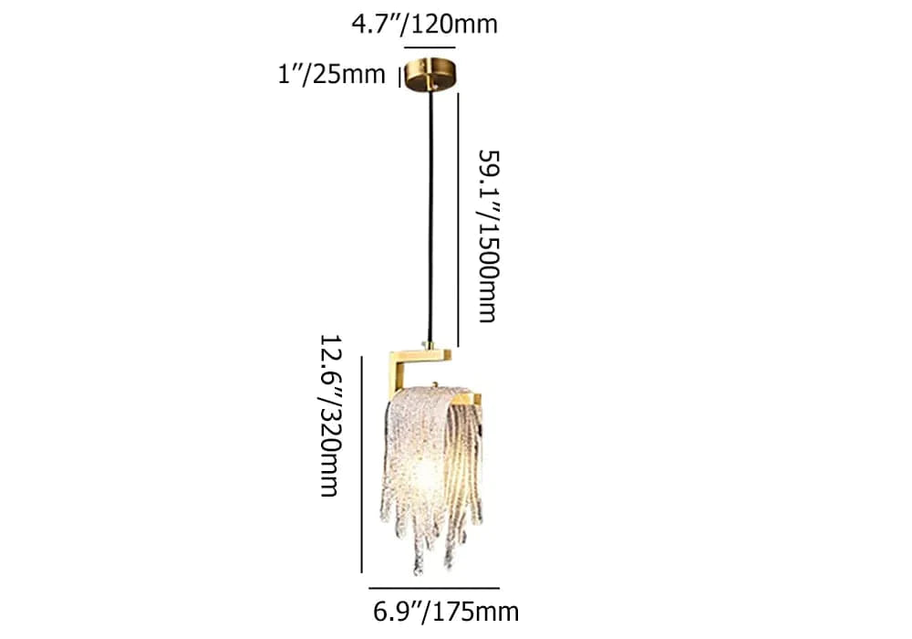 Modern Gold Pendant Light 1-Light Handmade Glass Waterfall for Bedroom and Living Room