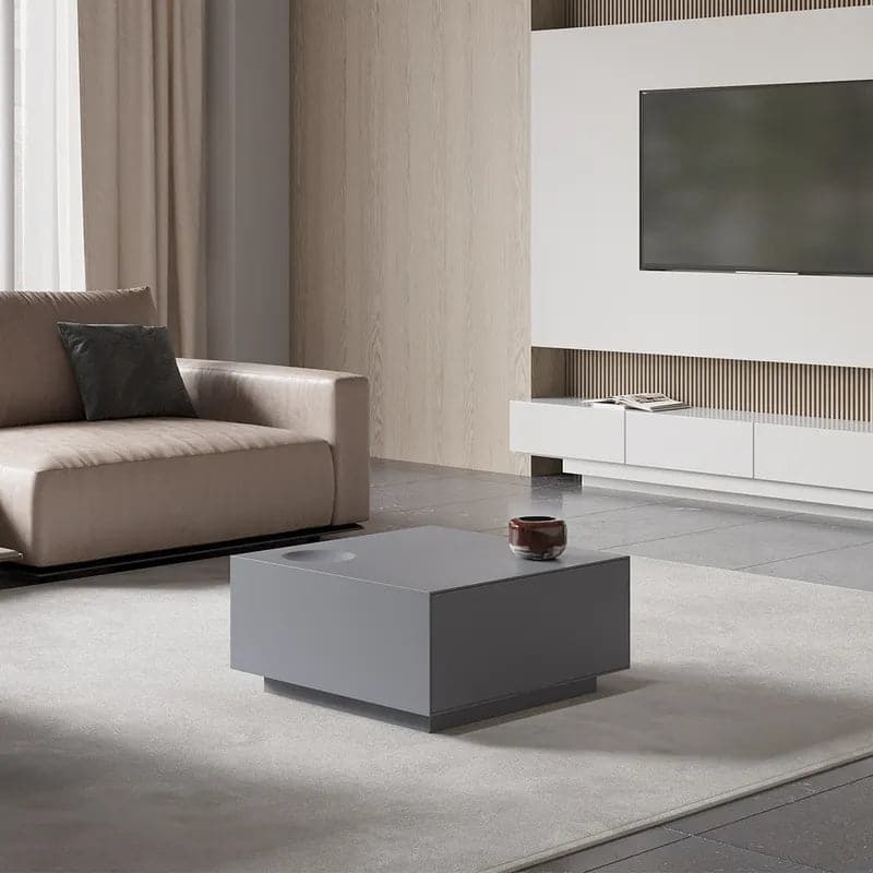 Modern Gray Coffee Table with Storage Square Coffee Table with Drawer