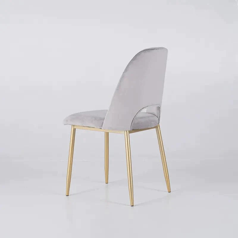 Modern Gray Upholstered Dining Chairs (Set of 2) with Hollow Back & Gold Leg