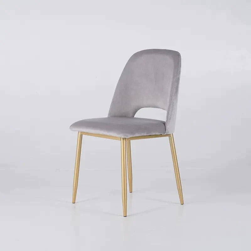 Modern Gray Upholstered Dining Chairs (Set of 2) with Hollow Back & Gold Leg