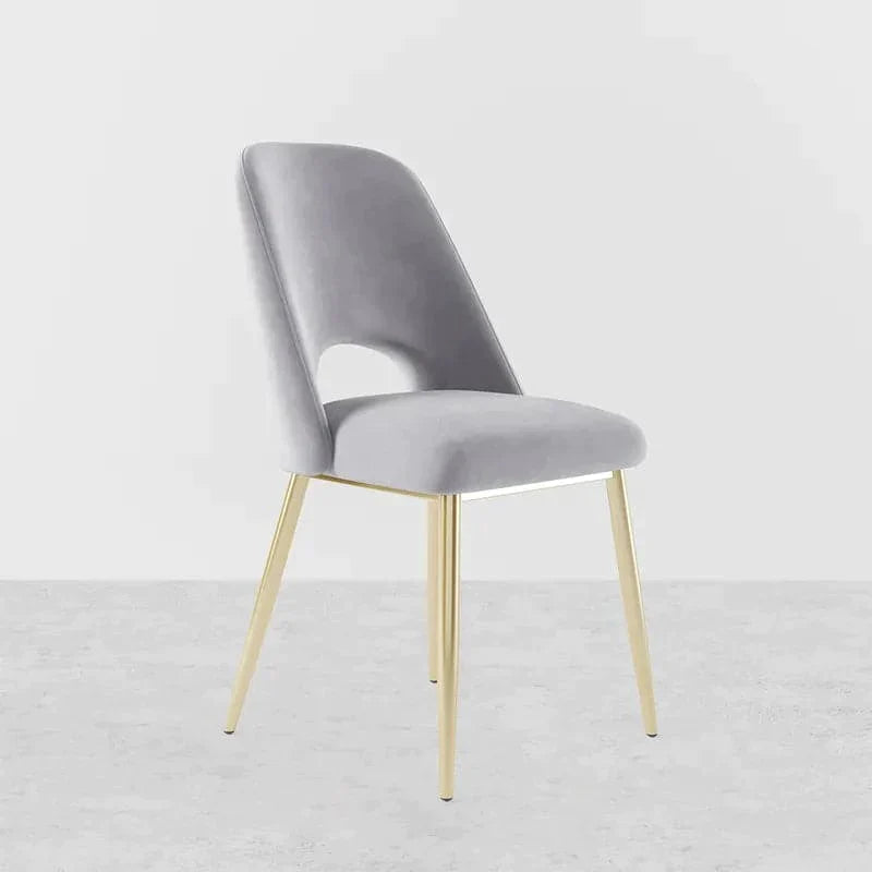 Modern Gray Upholstered Dining Chairs (Set of 2) with Hollow Back & Gold Leg