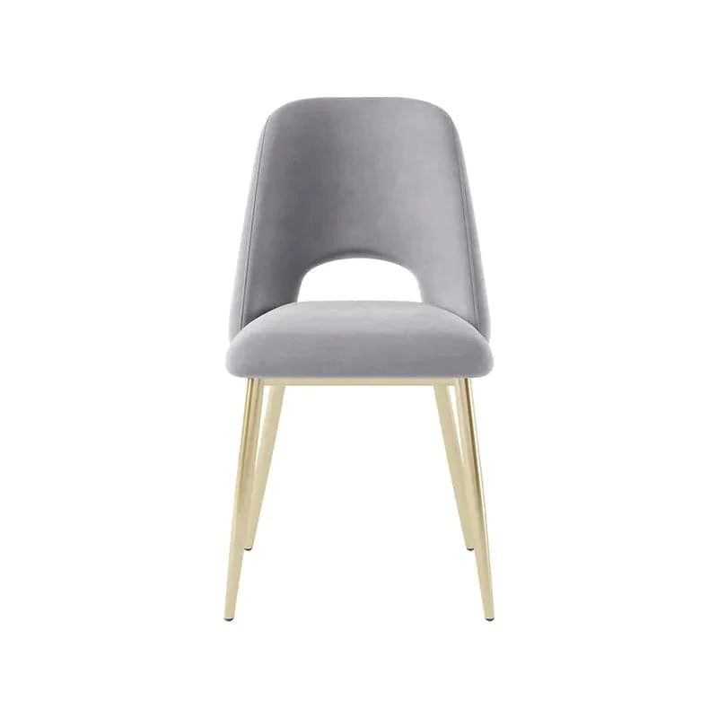 Modern Gray Upholstered Dining Chairs (Set of 2) with Hollow Back & Gold Leg