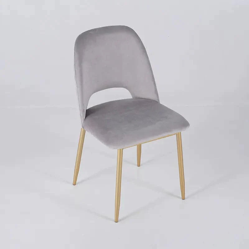 Modern Gray Upholstered Dining Chairs (Set of 2) with Hollow Back & Gold Leg