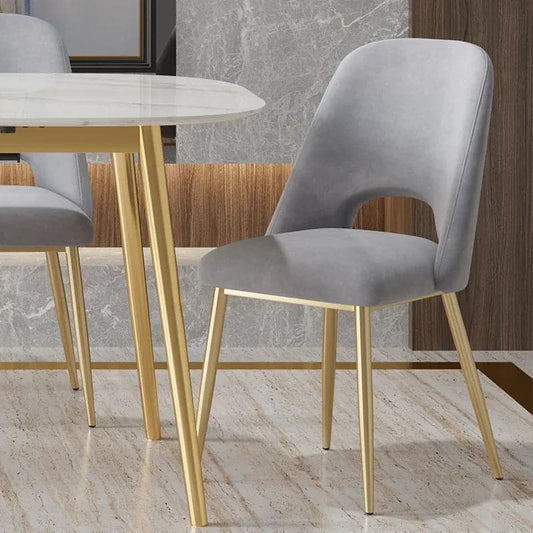 Modern Gray Upholstered Dining Chairs (Set of 2) with Hollow Back & Gold Leg