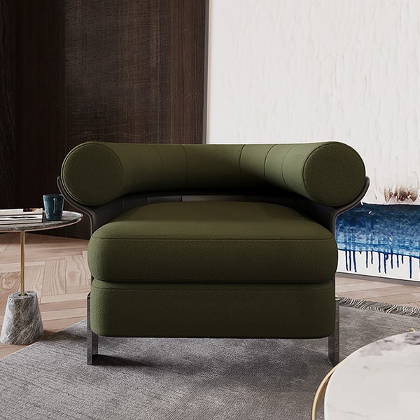 Modern Green Boucle Upholstered Accent Chair with Round Back