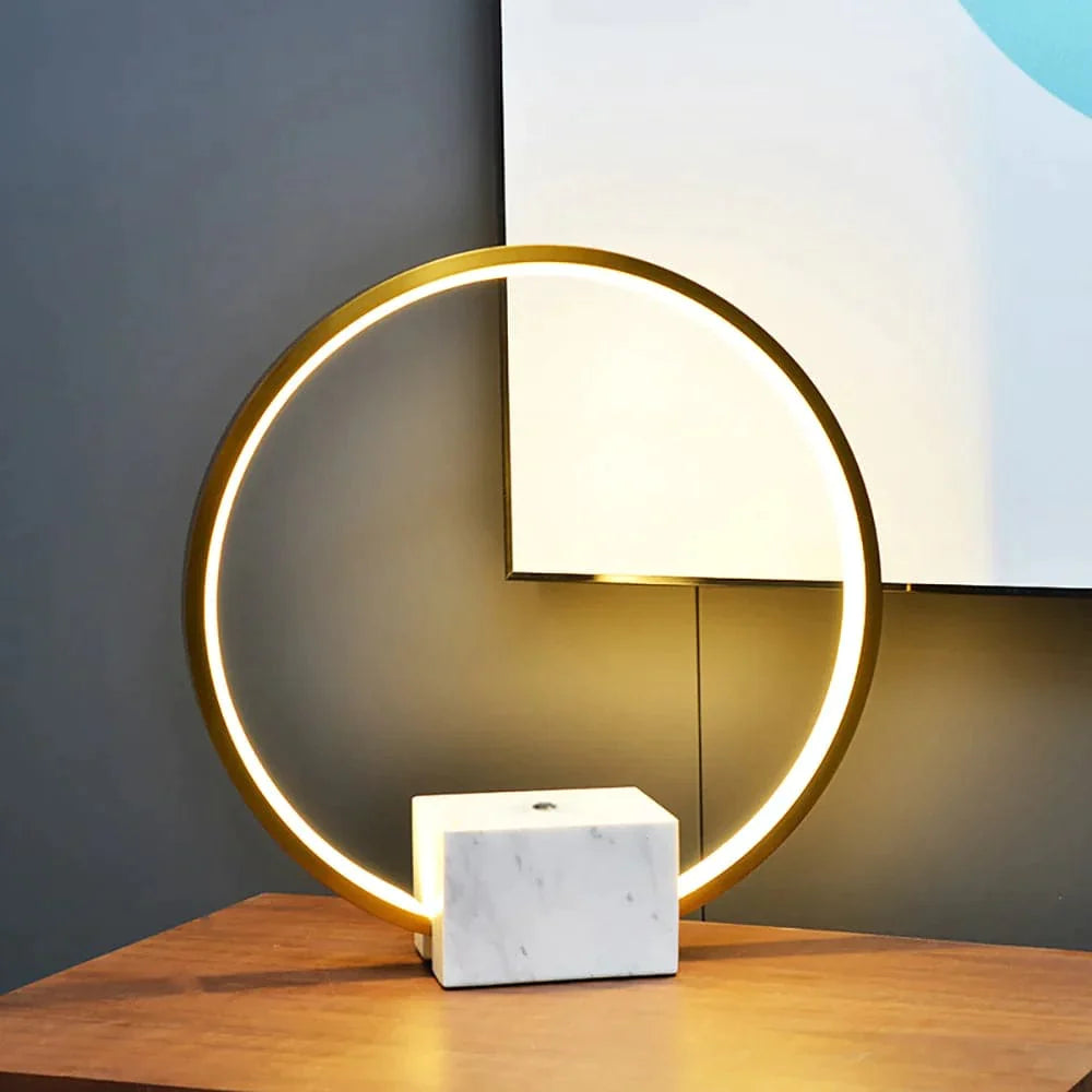 Modern LED Circle Table Lamp in Gold with White Marble Base