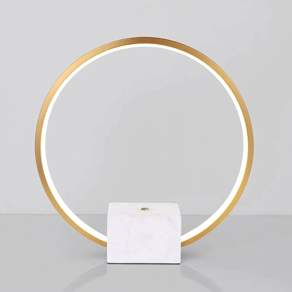 Modern LED Circle Table Lamp in Gold with White Marble Base