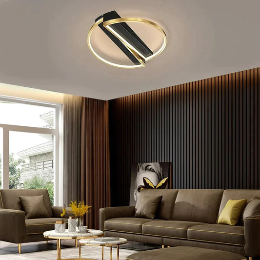 Modern LED Geometric Flush Mount Light in Gold & Black