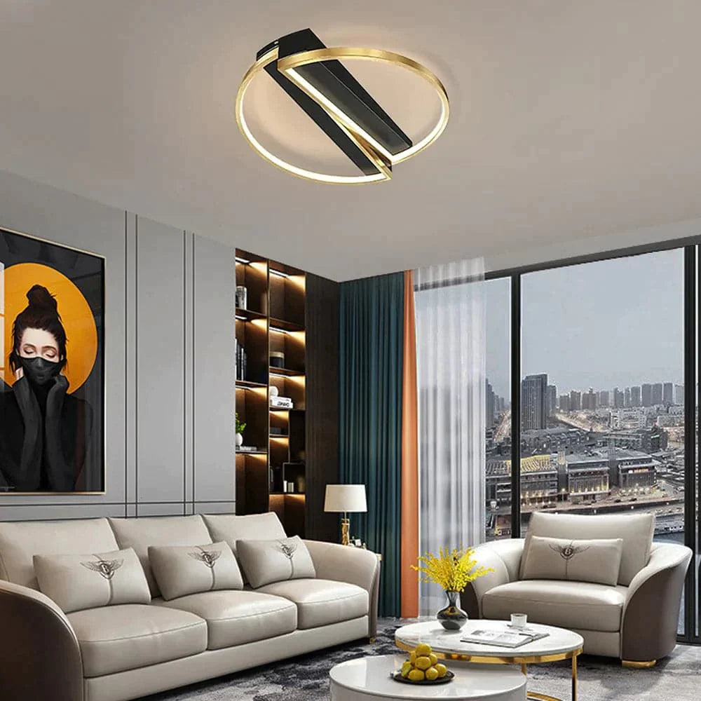 Modern LED Geometric Flush Mount Light in Gold & Black