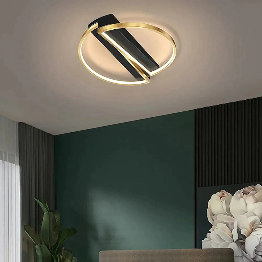 Modern LED Geometric Flush Mount Light in Gold & Black