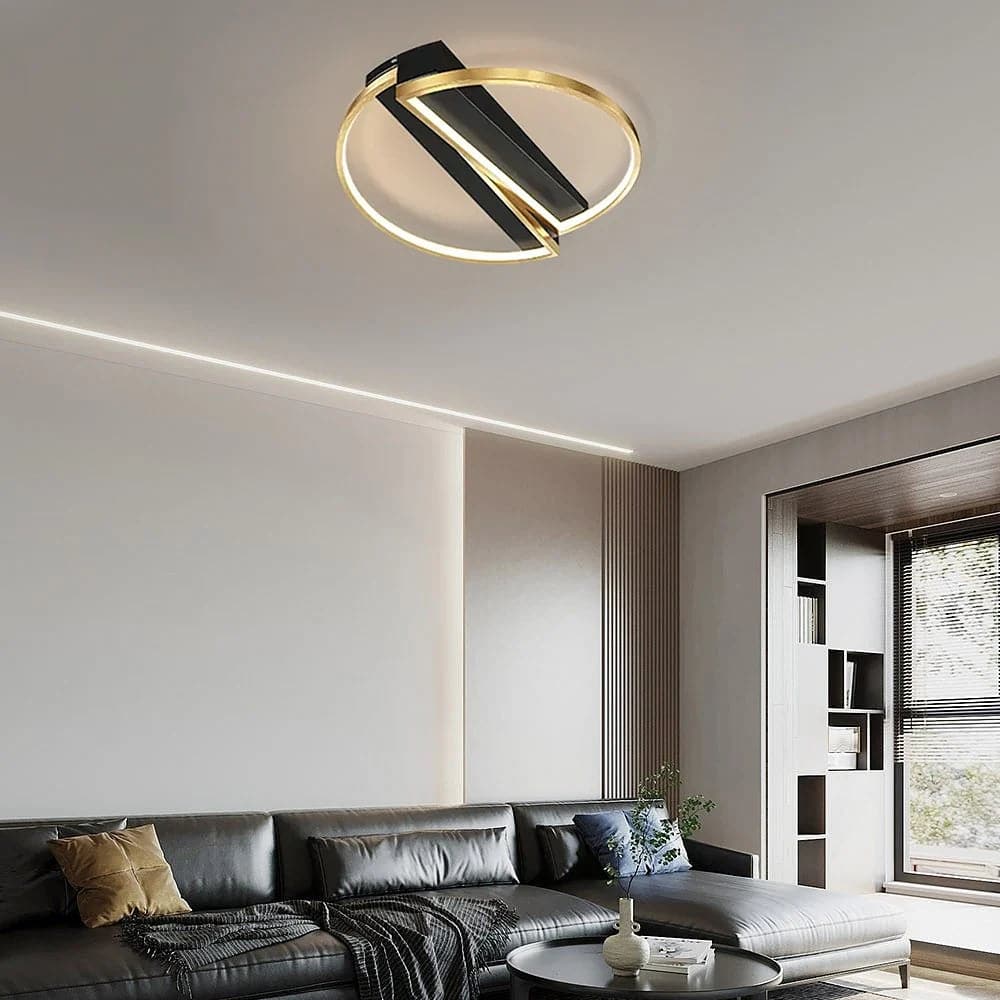 Modern LED Geometric Flush Mount Light in Gold & Black