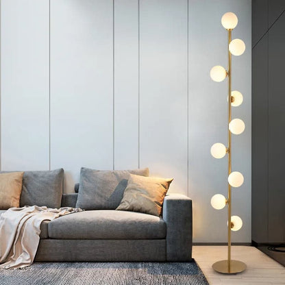 Modern LED Gold 9-Light Tree Floor Lamp White Glass Globe