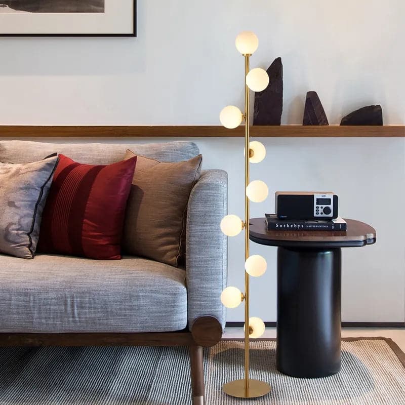 Modern LED Gold 9-Light Tree Floor Lamp White Glass Globe