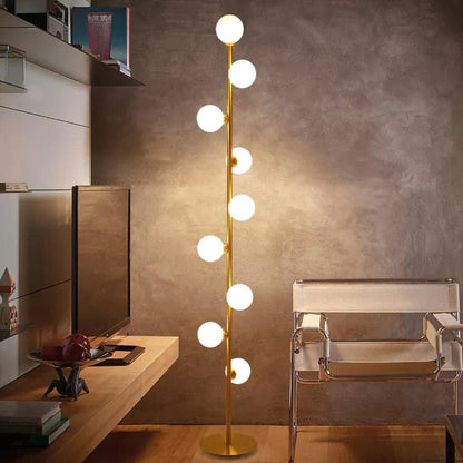 Modern LED Gold 9-Light Tree Floor Lamp White Glass Globe