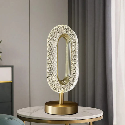 Modern LED Table Lamp Plug in Desk Lamps for Living Room Ring Shape in Gold