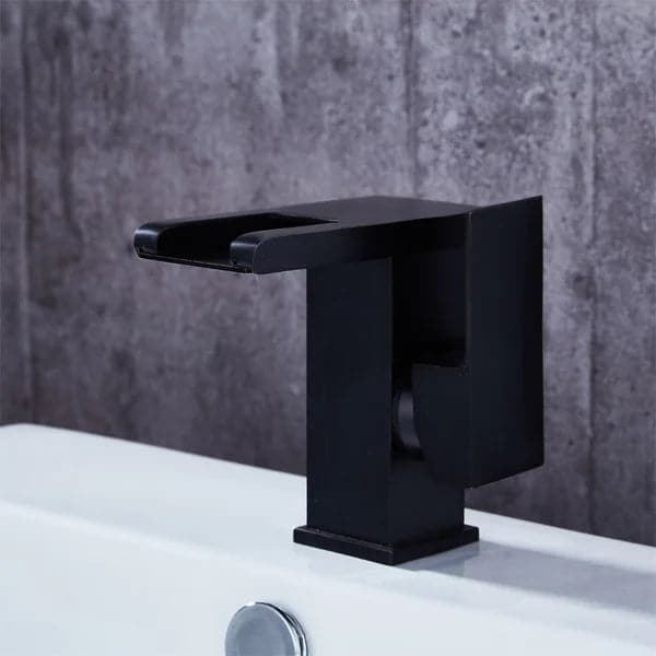 Modern LED Waterfall Single Handle Brass Faucet Single Hole for Bathroom Sinks Black