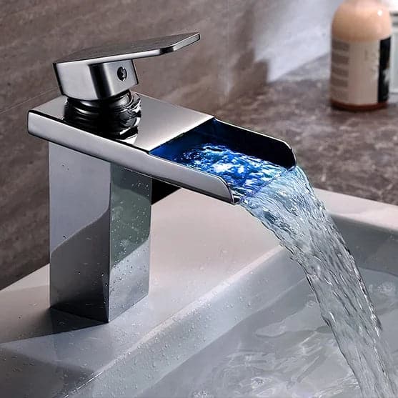 Modern LED Waterfall Single Handle One-Hole Faucet for Bathroom Sinks Polished Chrome