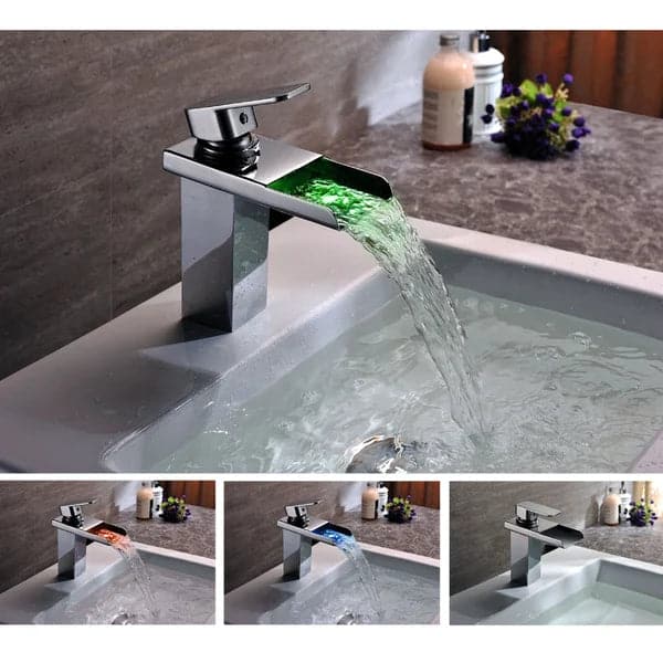 Modern LED Waterfall Single Handle One-Hole Faucet for Bathroom Sinks Polished Chrome