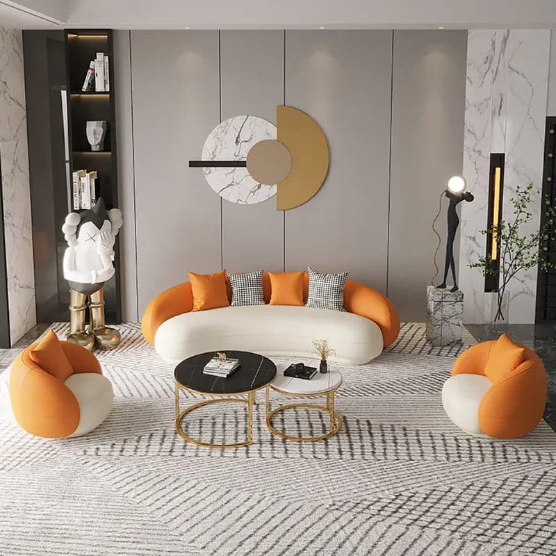 Modern Leather Upholstered Sofa 3-Seater Sofa 82.7" Orange&White Sofa