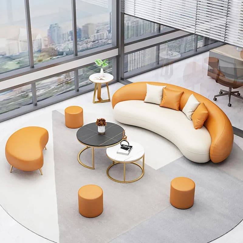 Modern Leather Upholstered Sofa 3-Seater Sofa 82.7" Orange&White Sofa