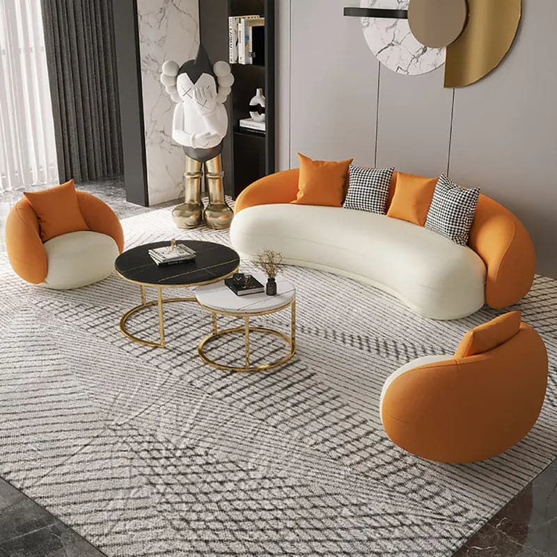 Modern Leather Upholstered Sofa 3-Seater Sofa 82.7" Orange&White Sofa