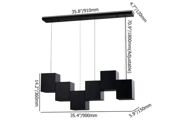 Modern Linear Black Kitchen Island Light 6-Light Square Pendant Light