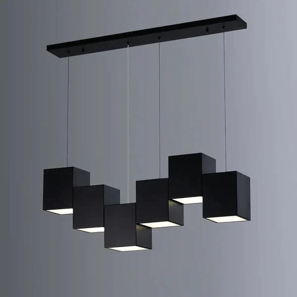 Modern Linear Black Kitchen Island Light 6-Light Square Pendant Light