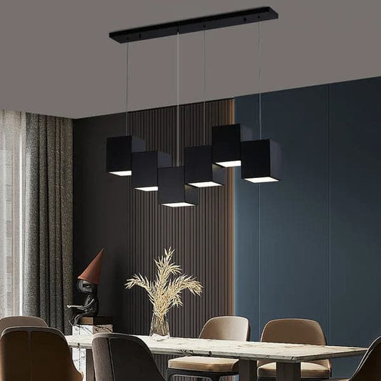 Modern Linear Black Kitchen Island Light 6-Light Square Pendant Light