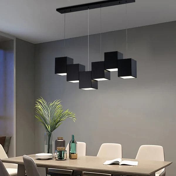 Modern Linear Black Kitchen Island Light 6-Light Square Pendant Light