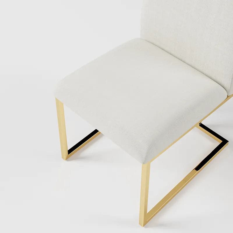 Modern Linen Dining Chair Upholstered in Beige Stainless Steel Leg Gold (Set of 2)