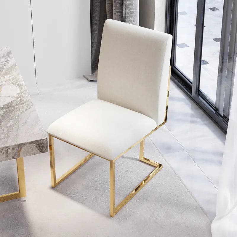 Modern Linen Dining Chair Upholstered in Beige Stainless Steel Leg Gold (Set of 2)