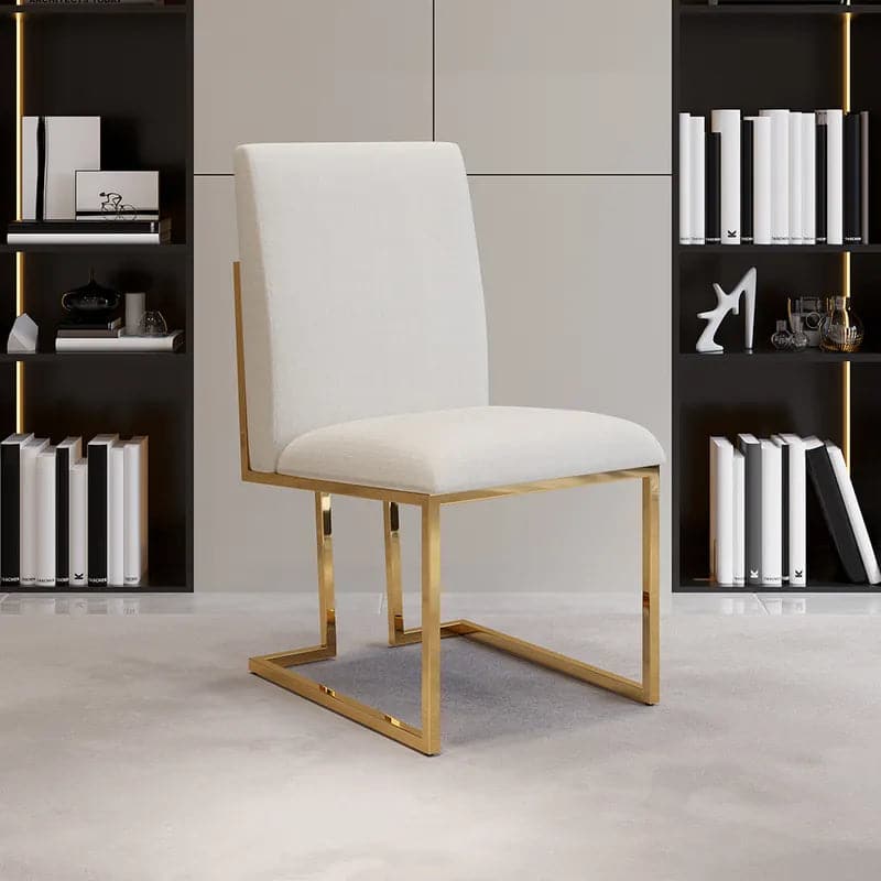 Modern Linen Dining Chair Upholstered in Beige Stainless Steel Leg Gold (Set of 2)