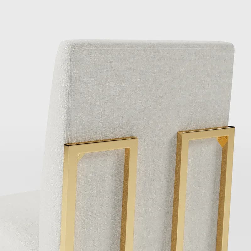 Modern Linen Dining Chair Upholstered in Beige Stainless Steel Leg Gold (Set of 2)