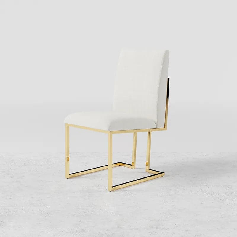 Modern Linen Dining Chair Upholstered in Beige Stainless Steel Leg Gold (Set of 2)