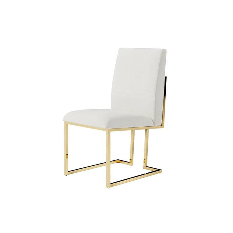 Modern Linen Dining Chair Upholstered in Beige Stainless Steel Leg Gold (Set of 2)