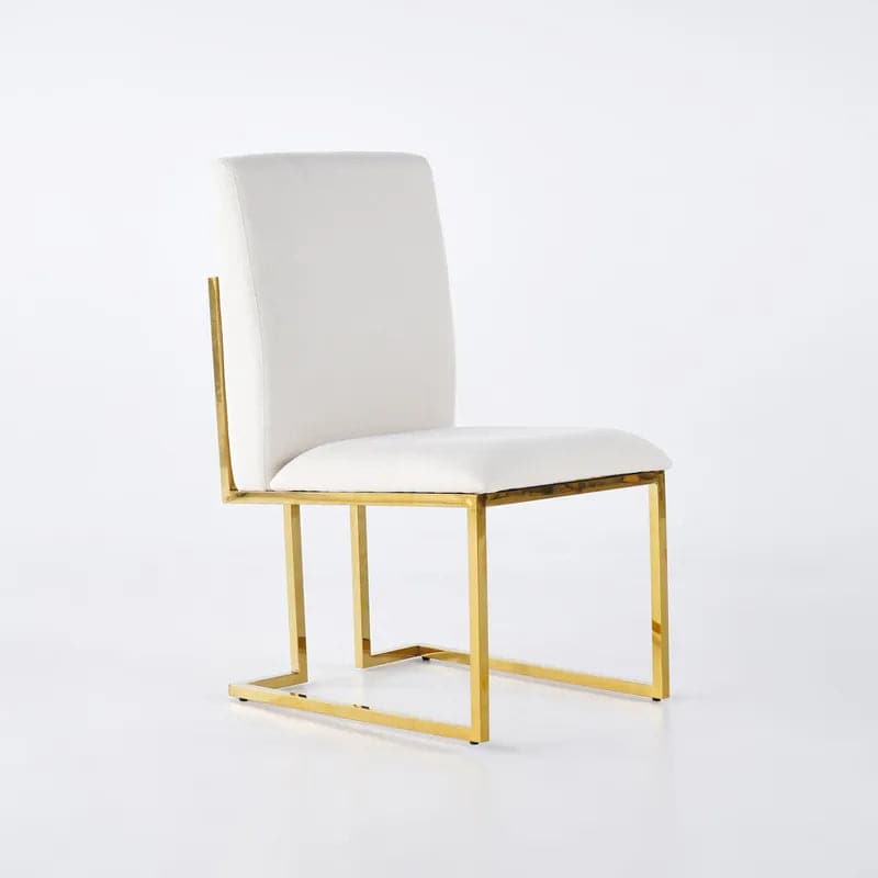 Modern Linen Dining Chair Upholstered in Beige Stainless Steel Leg Gold (Set of 2)