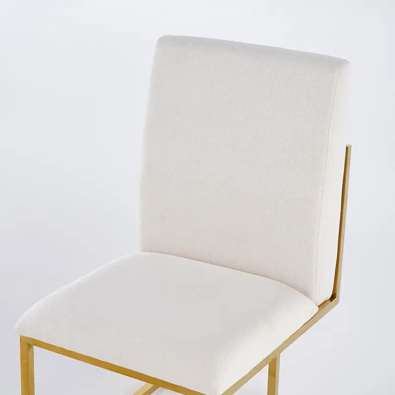 Modern Linen Dining Chair Upholstered in Beige Stainless Steel Leg Gold (Set of 2)